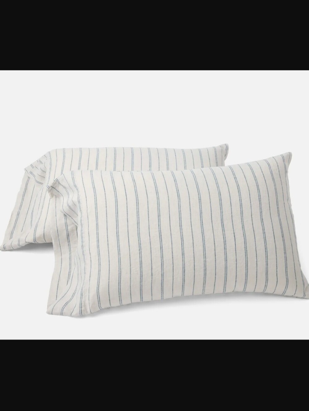 Coyuchi Organic Relaxed Linen Pillowcases Fog Chambray Indigo Stripe